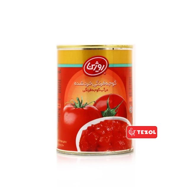 کنسرو گوجه فرنگی روژین پوست کنده در آب گوجه فرنگی ۴۰۰ گرمی
